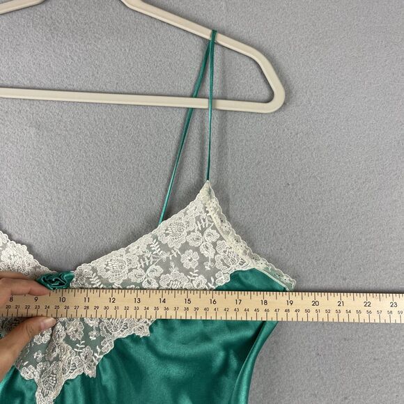 Vintage Victorias Secret Nightie Womens Large Green Satin Lace Gold Label Fairy - Picture 5 of 13
